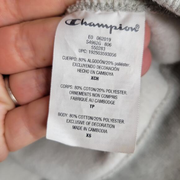 Champion Heather Gray Hoodie with Black Quilted Logo, XS - Picture 8 of 9